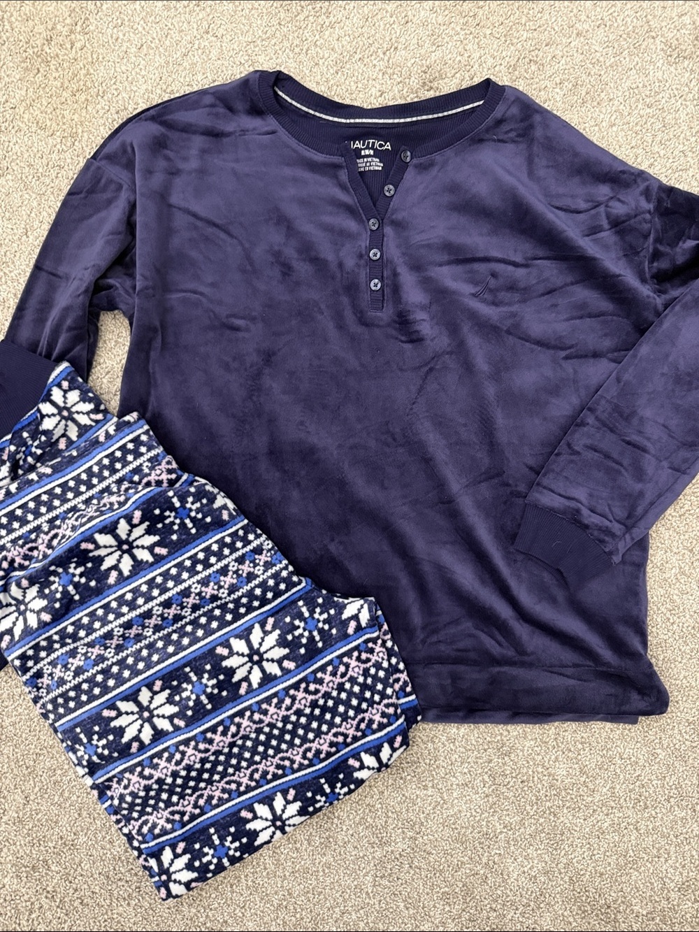 Nautica Navy and White Snowflake Women’s Pajama Set